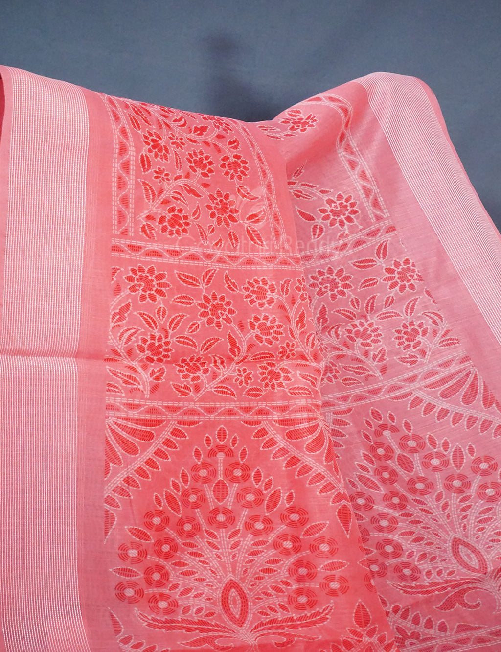 Shades of Light Peach Colour Floral Print Semi Chanderi Saree By Gayathri Reddy Designer Studio