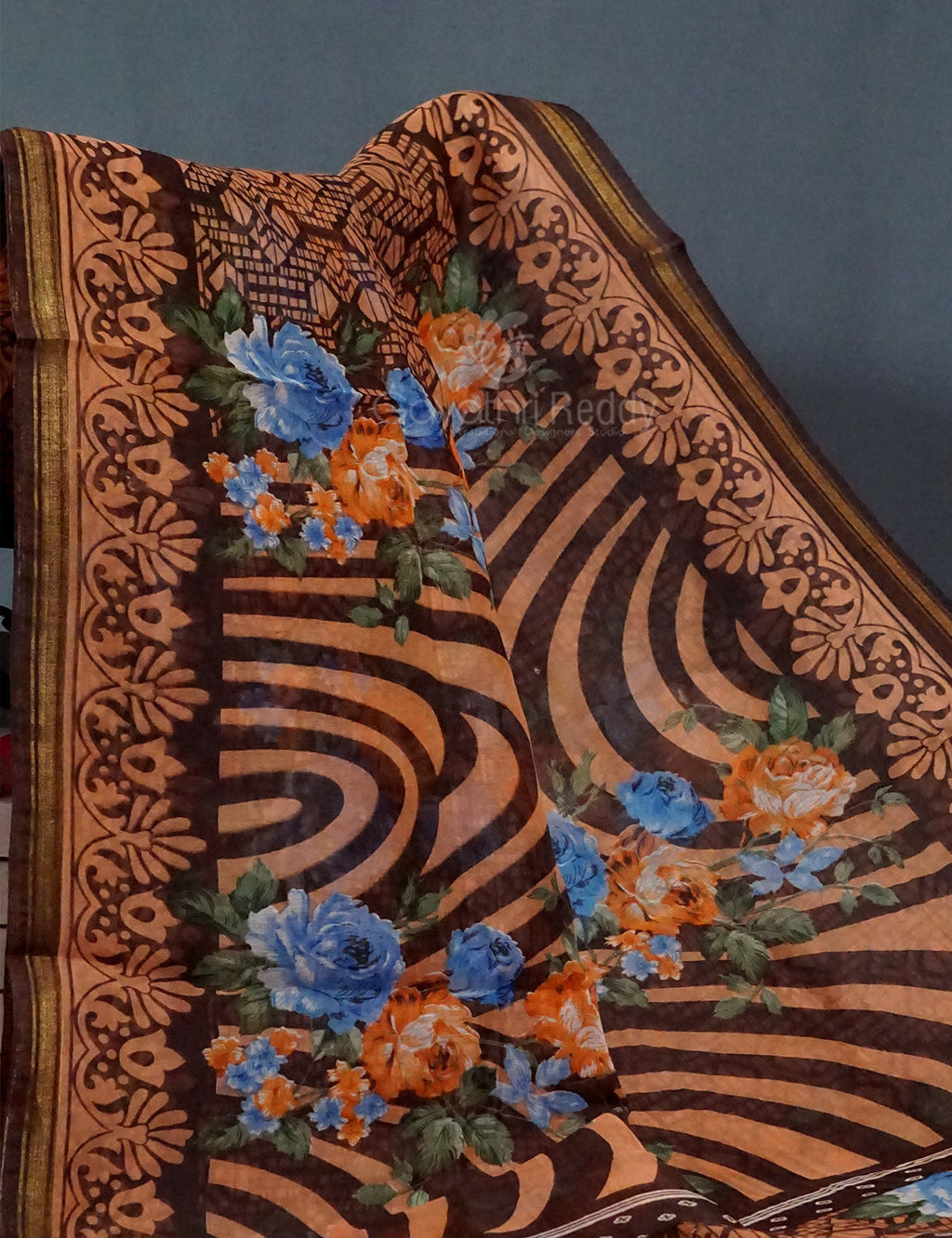 Shades of Dark Dry Mehendi Colour Floral Design Semi Chanderi Saree By Gayathri Reddy Designer Studio