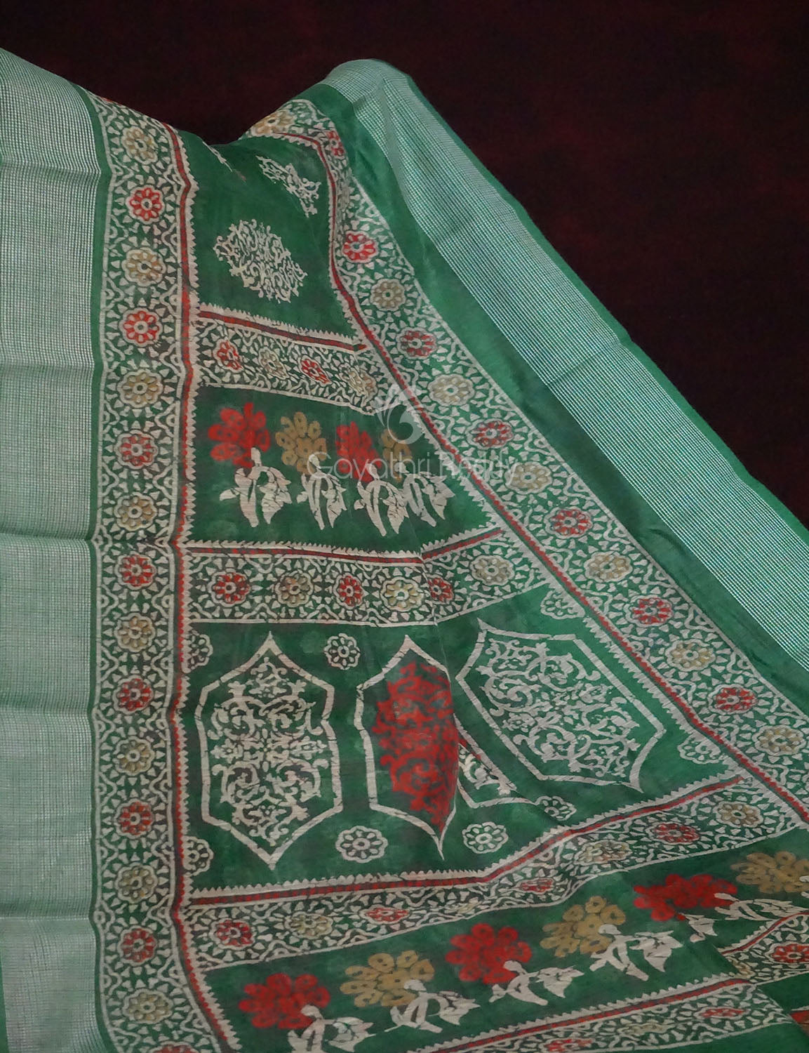 Green Colored Motif Prints Semi Chanderi Saree By Gayathri Reddy Designer Studio