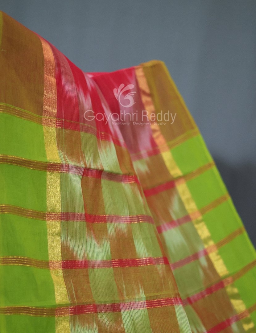 Dual Shades of Peach Pink Mangalagiri Ikkat Cotton Saree By Gayathri Reddy Designer Studio