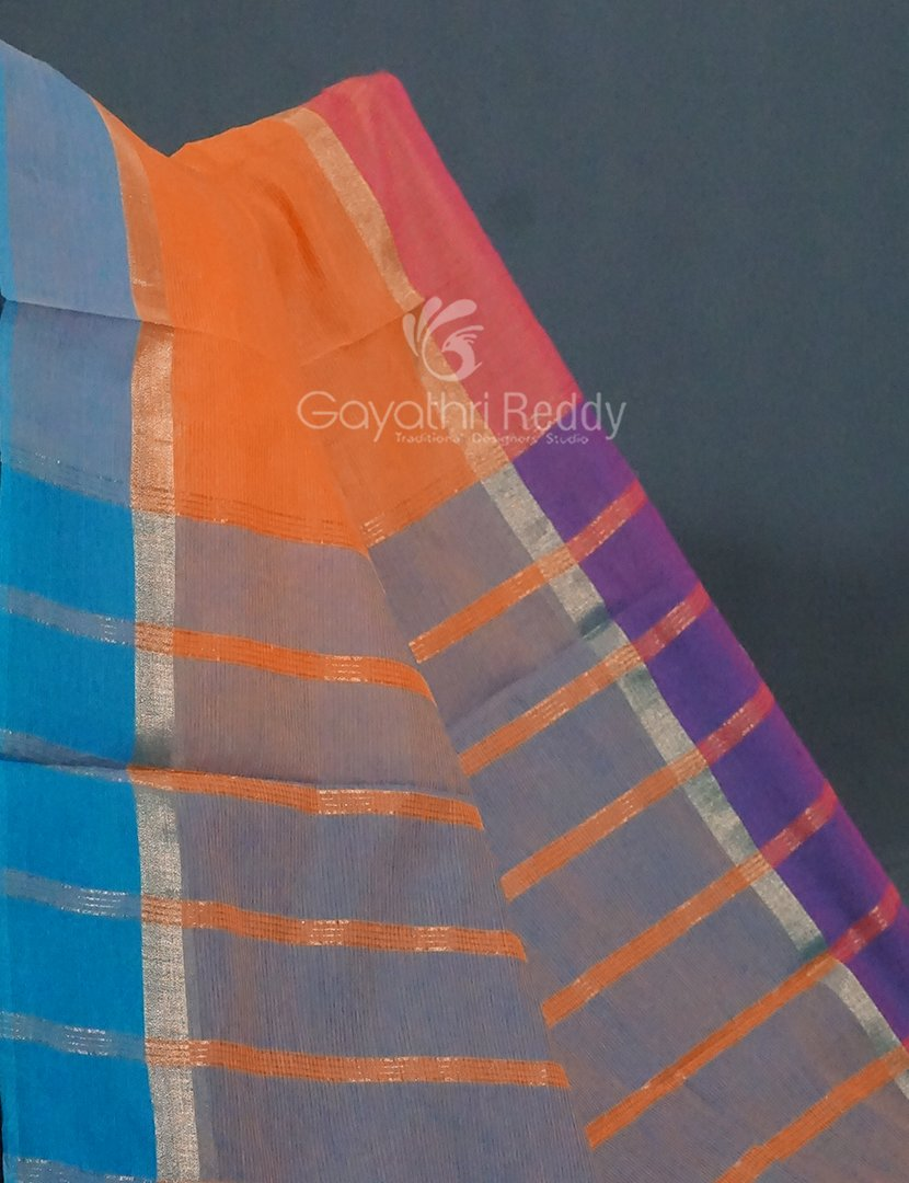 Dual Shades of Orange With Contrast Blouse Pure Mangalgiri Cotton By Gayathri Reddy Designer Studio