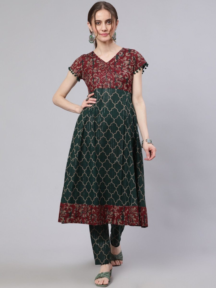 Aks Ethnic Motifs Printed Pure Cotton Anarkali Kurta
