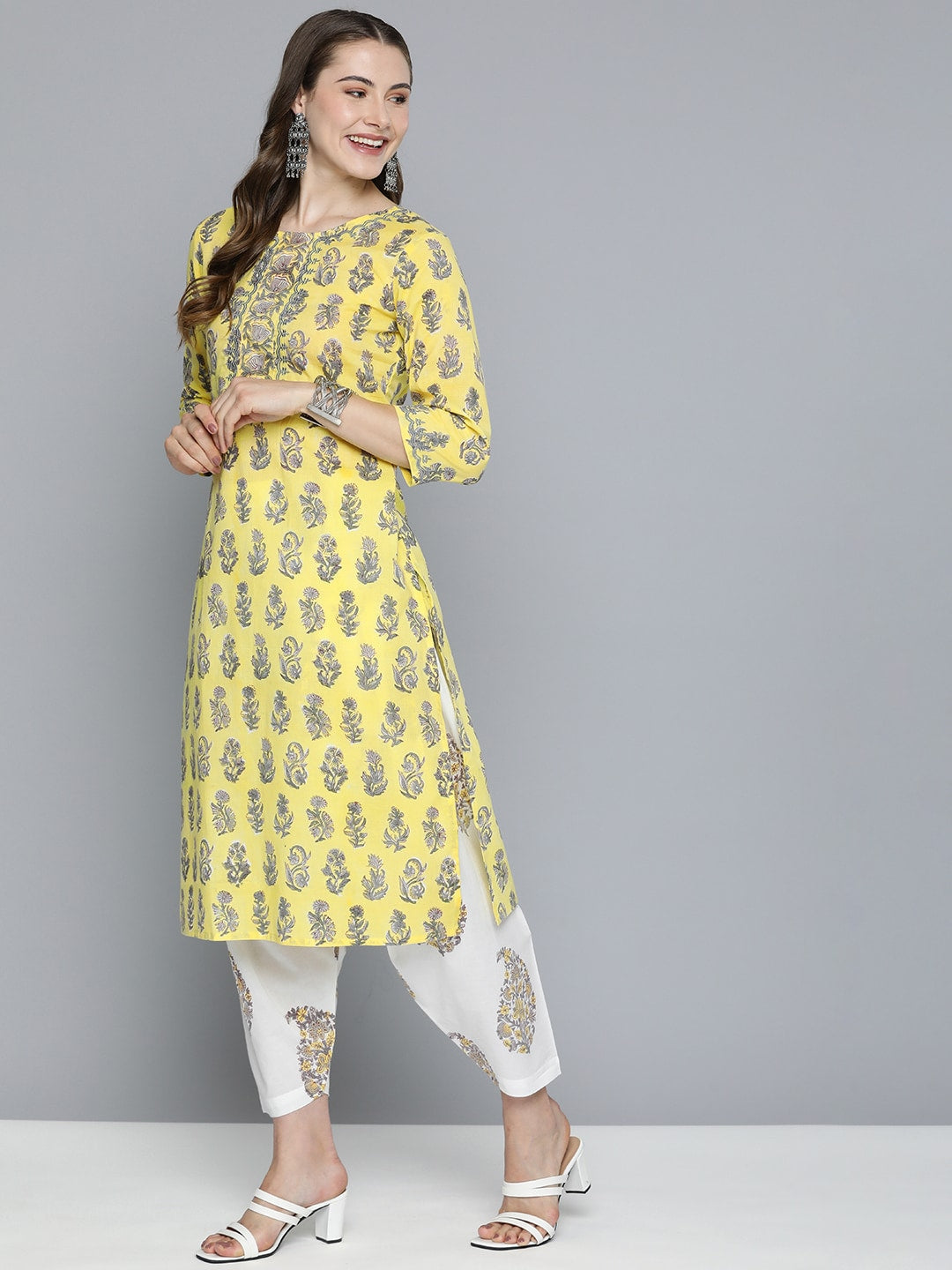 HERE&NOW Motifs Printed Regular Pure Cotton Kurta with Salwar & With Dupatta
