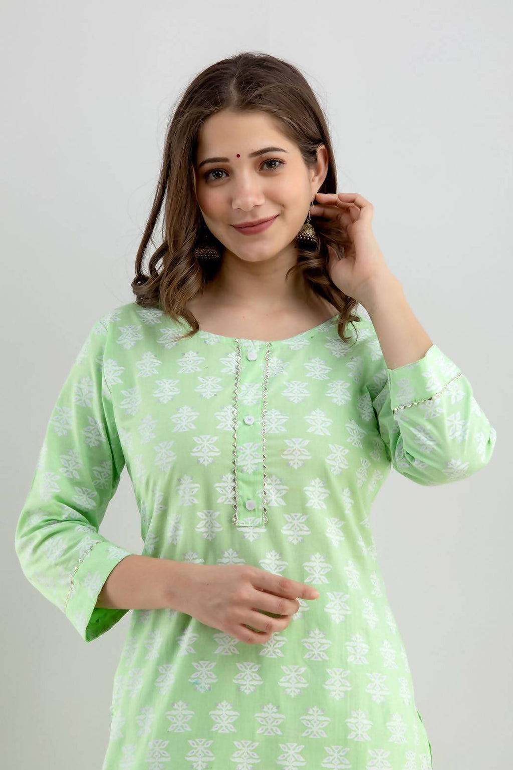 Vamika Printed Cotton Green Party Wear/Casual Wear Kurta Set/Suit