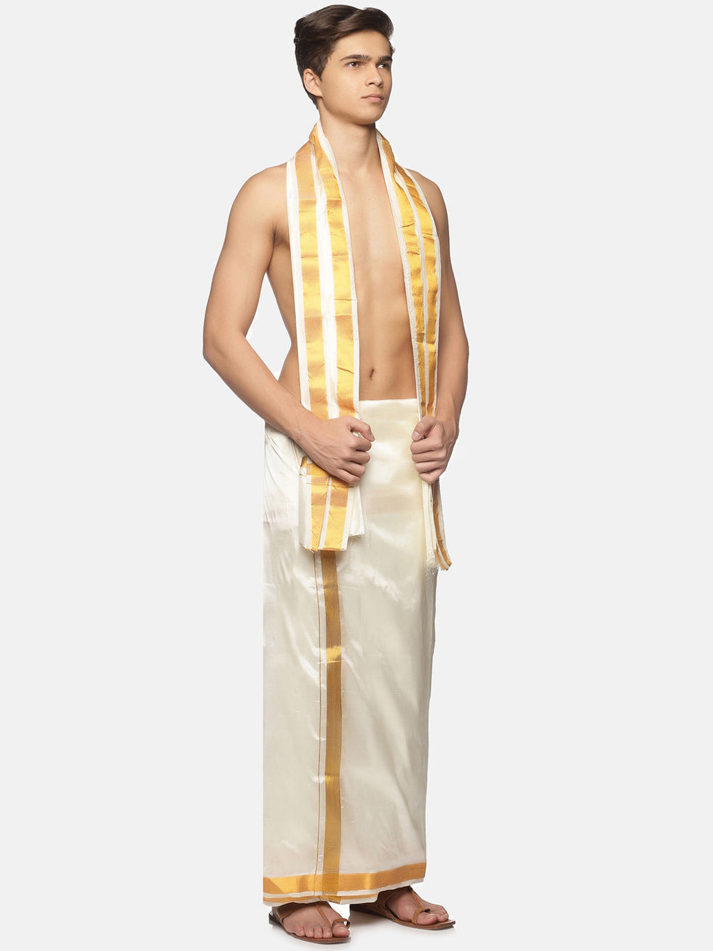 Sethukrishna Men Cream-Coloured Solid Dhotis