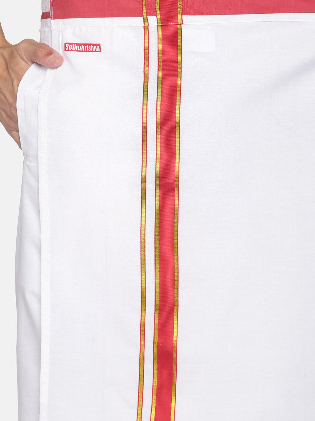 Sethukrishna Men White Solid Cotton Readymade Dhoti