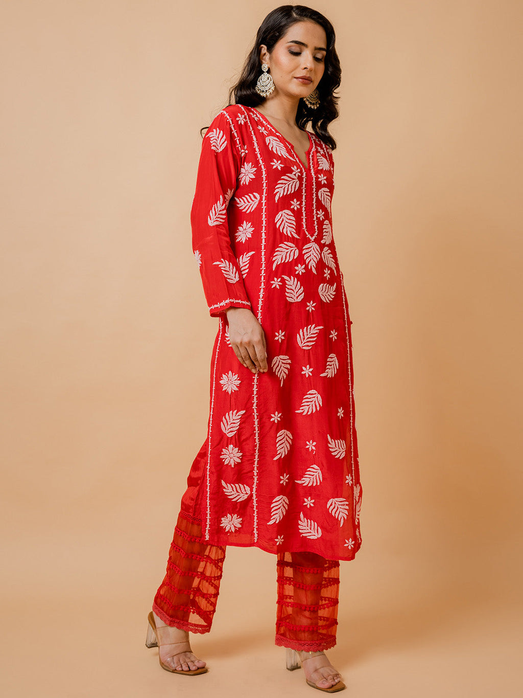 HOUSE OF KARI Ethnic Motifs Chikankari Silk Kurta