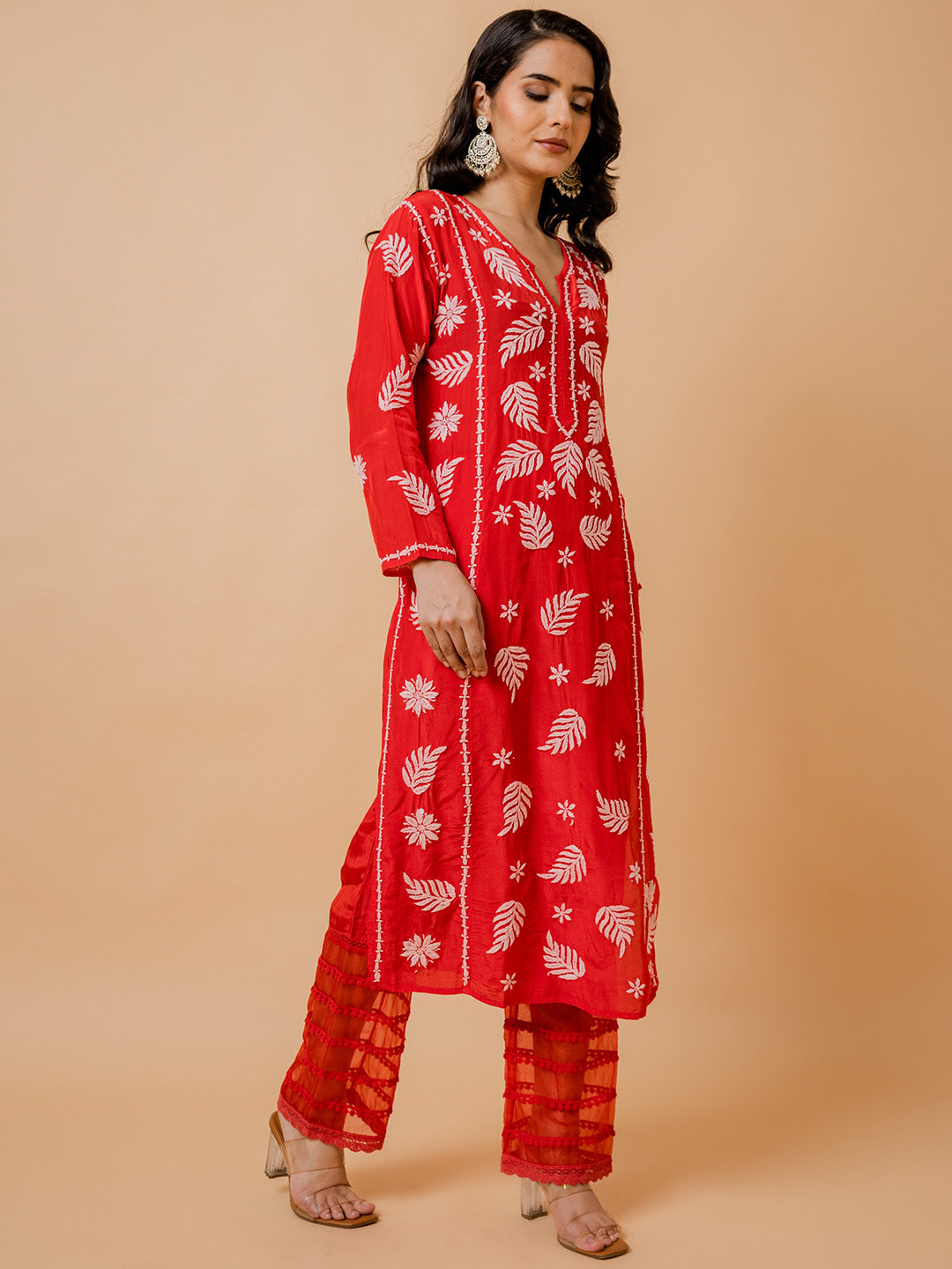 HOUSE OF KARI Ethnic Motifs Chikankari Silk Kurta