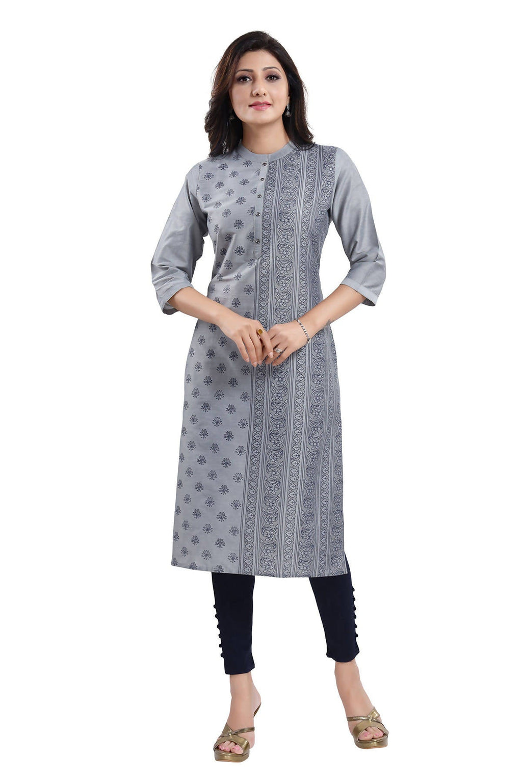 Snehal Creations Grey Cotton Silk Formal Wear Tunic For Women
