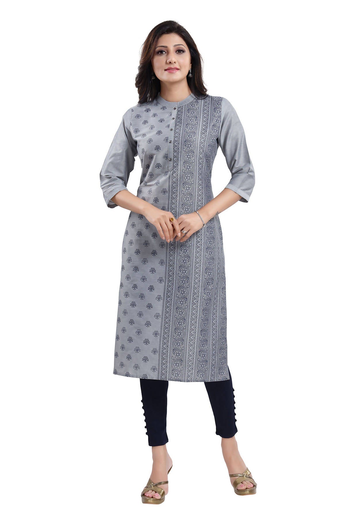 Snehal Creations Grey Cotton Silk Formal Wear Tunic For Women