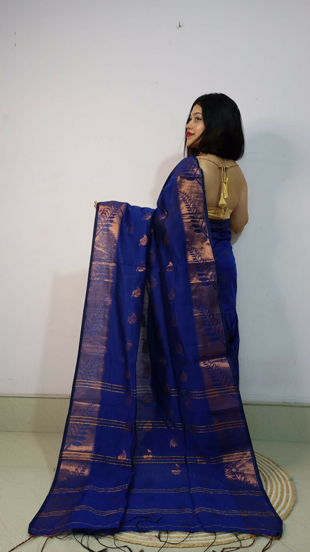 Exclusive Collection Beautiful Blue Cotton Silk Woven Handloom Saree With Running Blouse Piece
