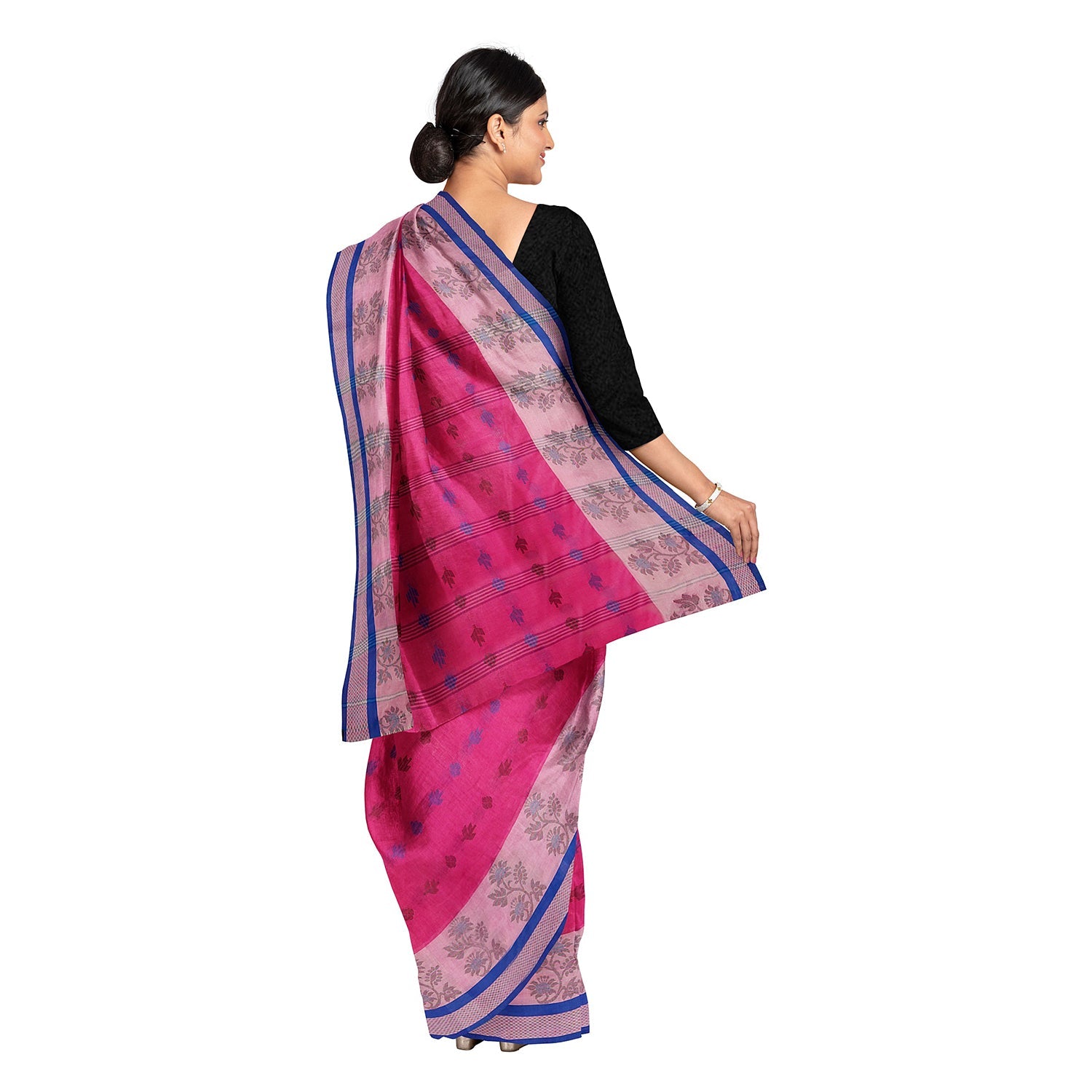 Exclusive Collection 100% Pure Cotton Magenta Tant Saree With Hand Weaving Work