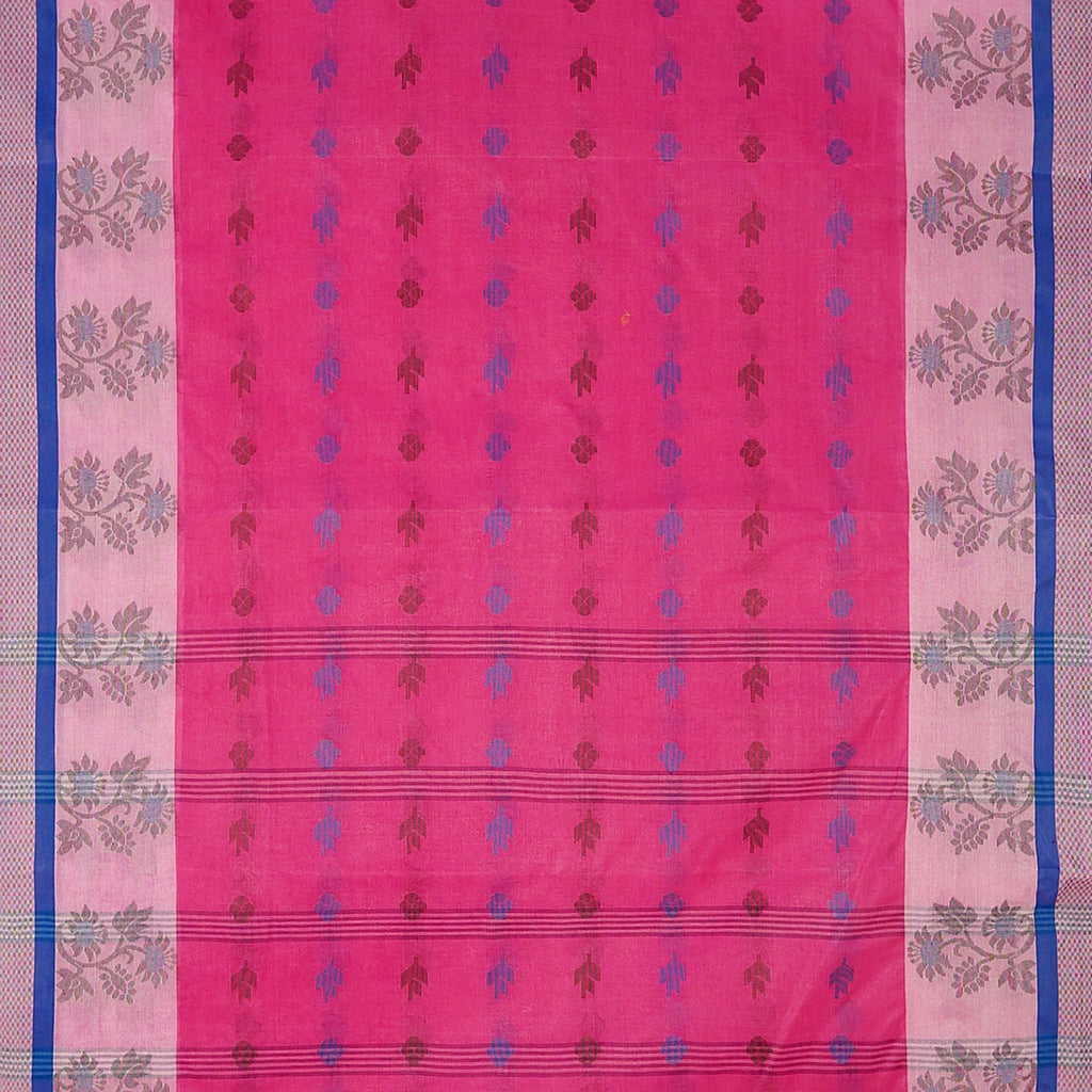Exclusive Collection 100% Pure Cotton Magenta Tant Saree With Hand Weaving Work