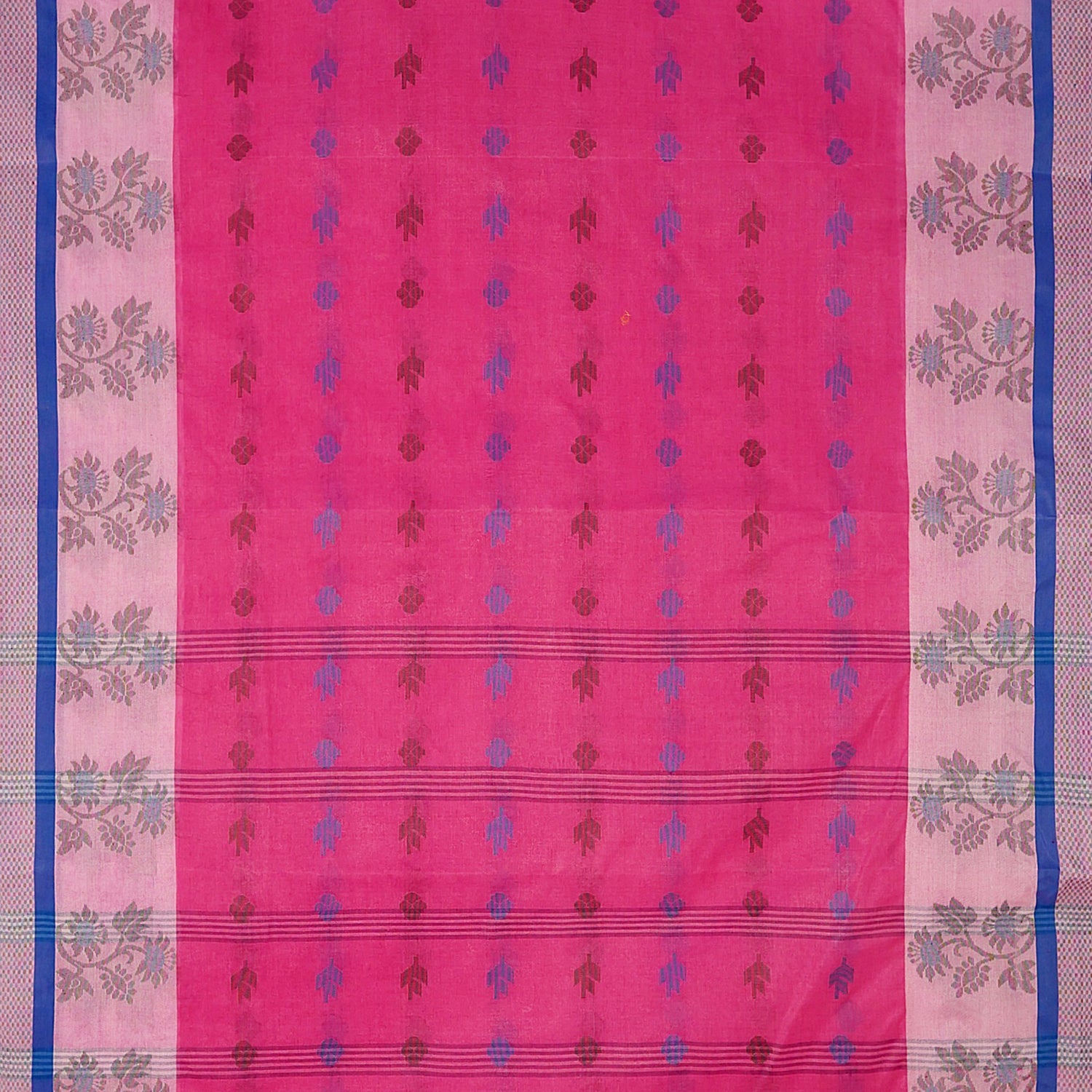 Exclusive Collection 100% Pure Cotton Magenta Tant Saree With Hand Weaving Work