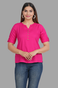House of RP Women's Pink Rayon Solid Casual Tunic