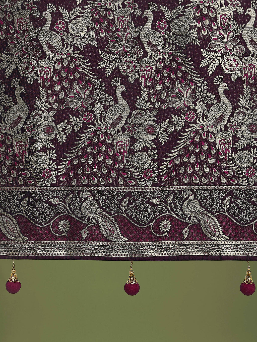 Monjolika Fashion Traditional Wine Woven Banarasi Satin Silk Saree
