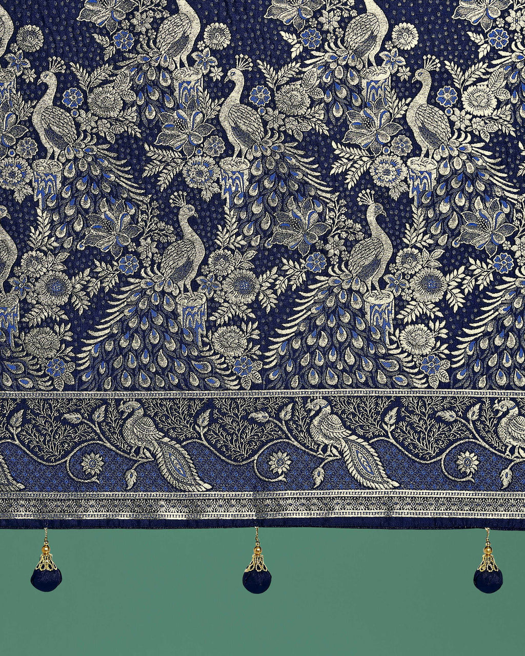 Monjolika Fashion Traditional Blue Woven Banarasi Satin Silk Saree