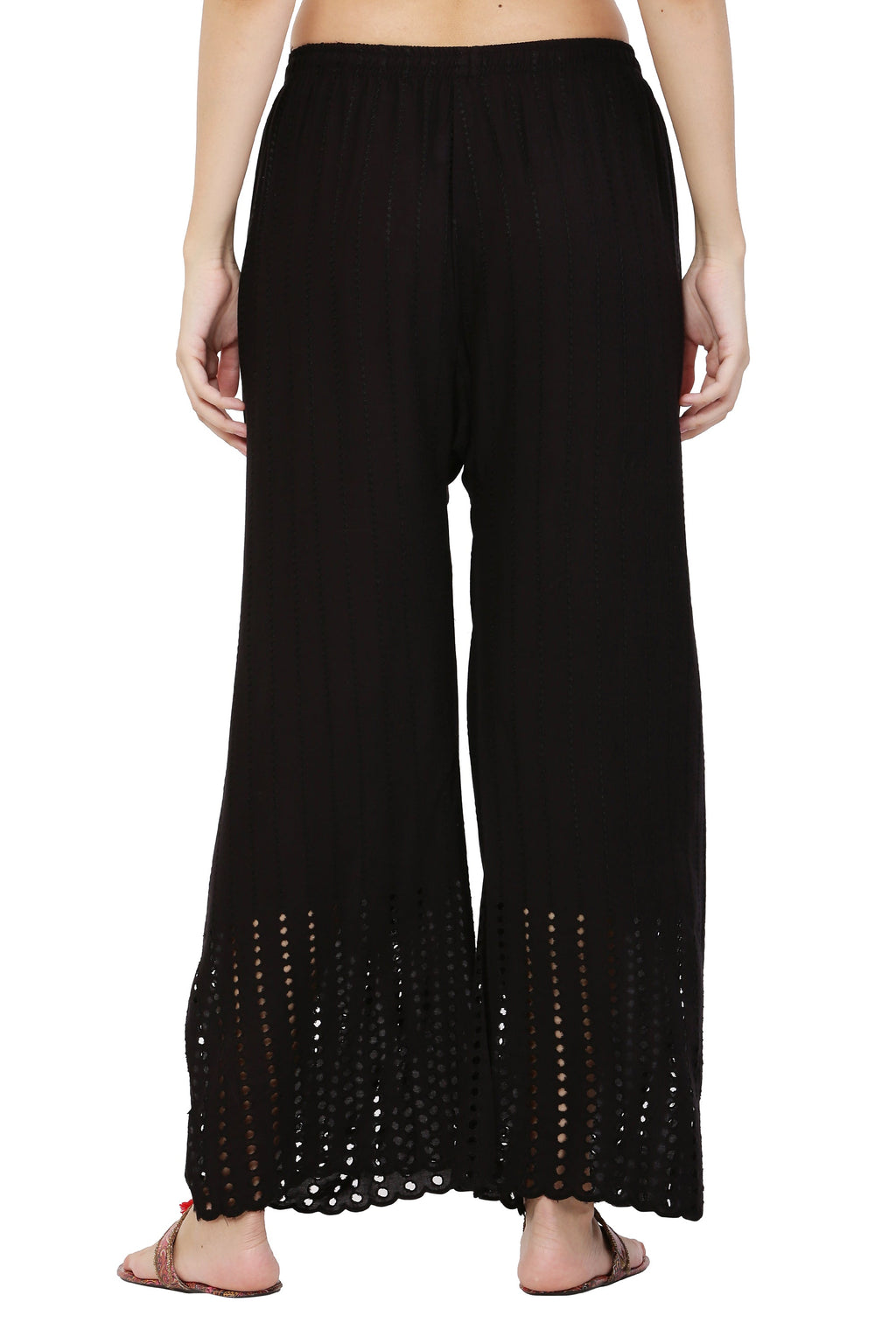 PAVONINE Black Color Goti Aari Work Rayon Fabric Palazzo For Women