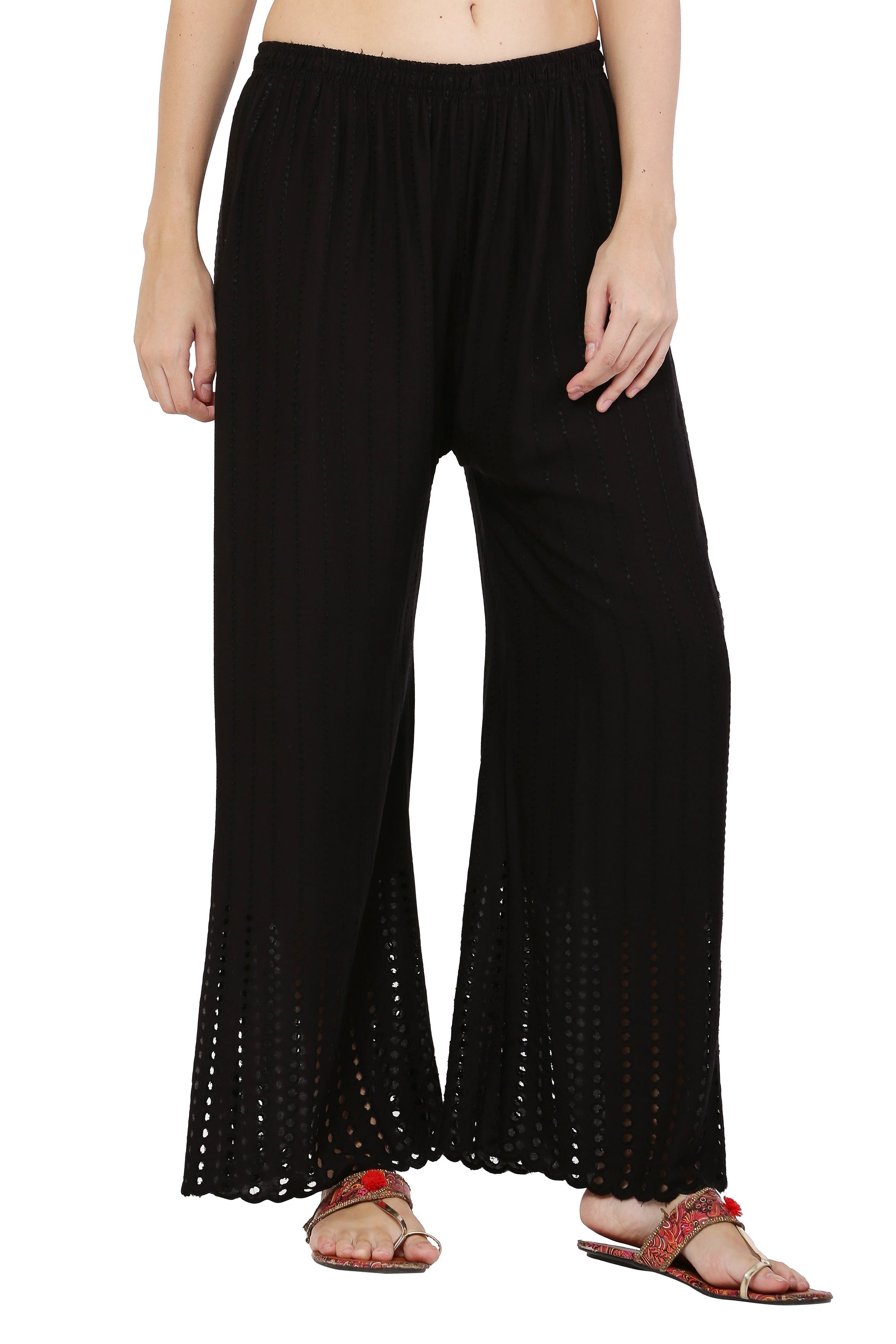 PAVONINE Black Color Goti Aari Work Rayon Fabric Sharara For Women
