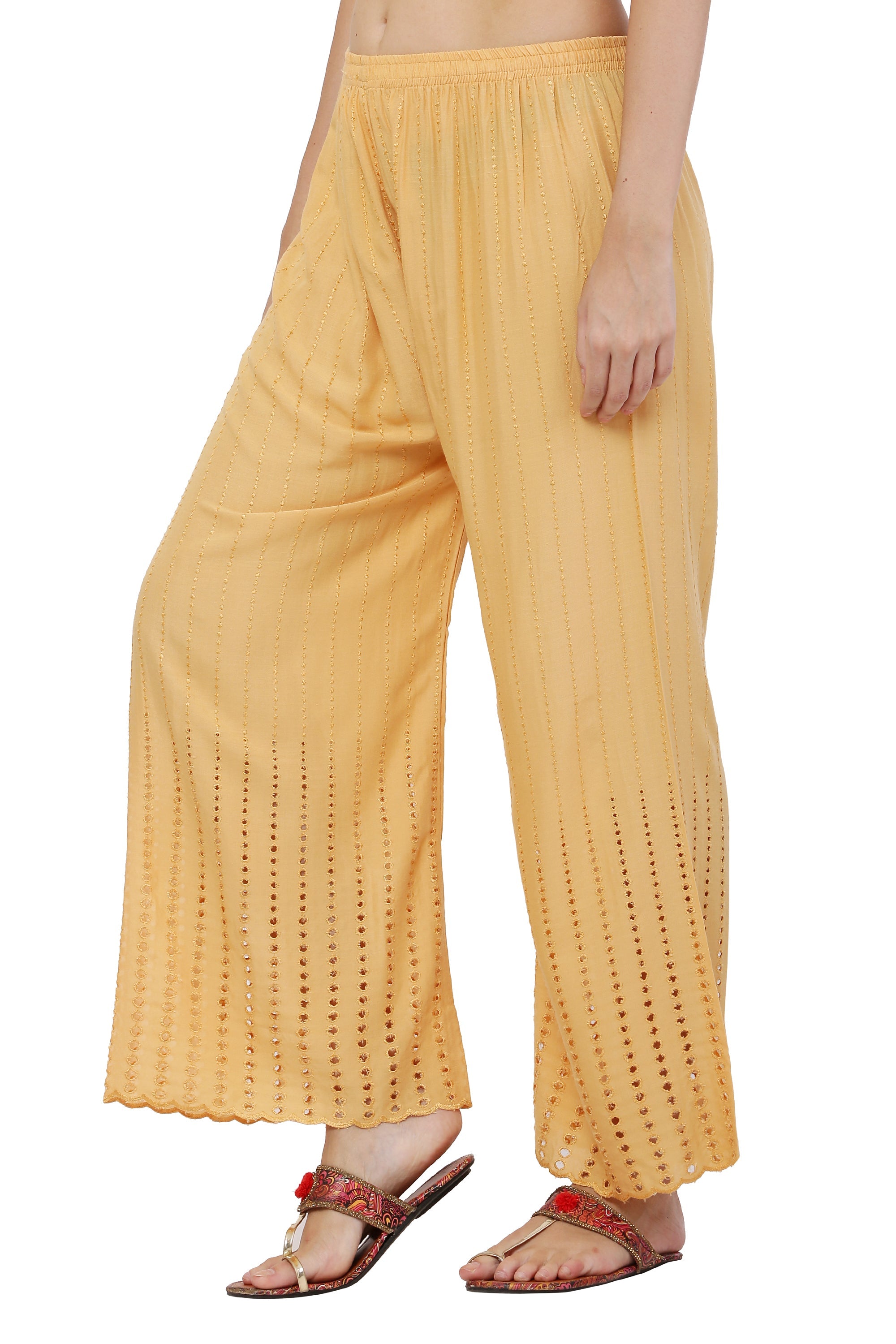 PAVONINE Beige Color Goti Aari Work Rayon Fabric Sharara For Women