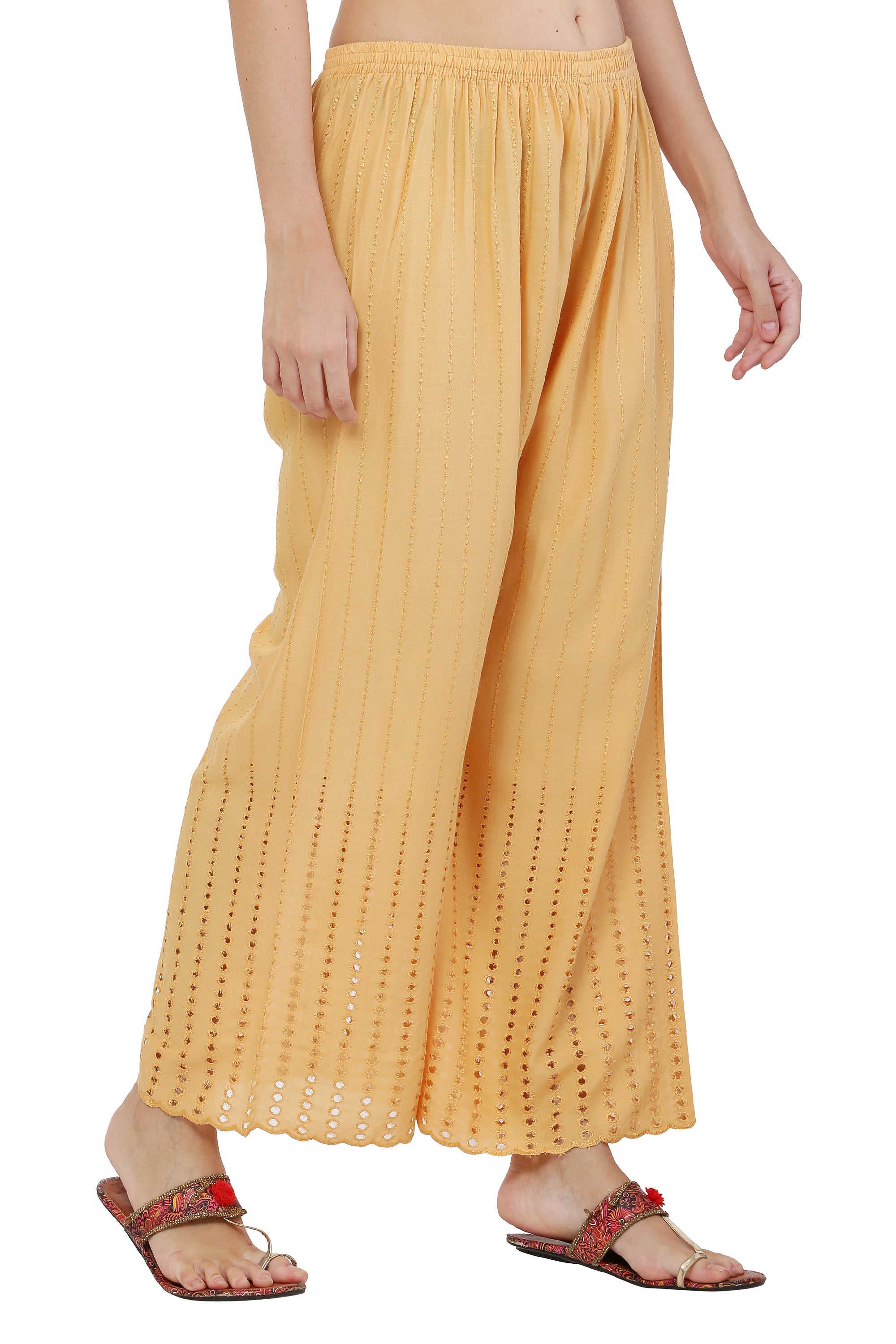 PAVONINE Beige Color Goti Aari Work Rayon Fabric Sharara For Women