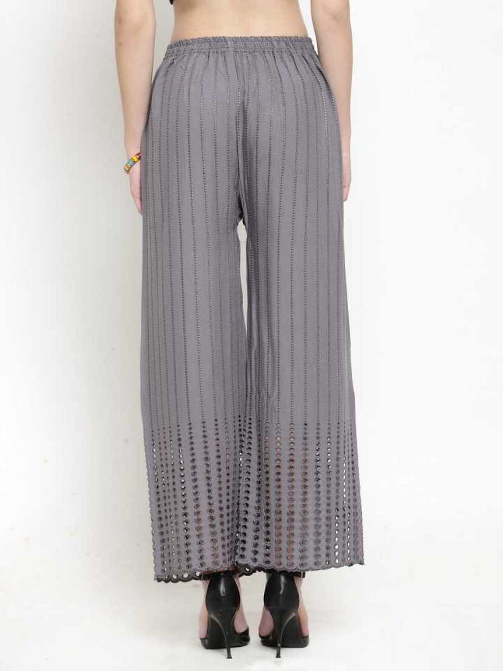 PAVONINE Grey Color Goti Aari Work Rayon Fabric Palazzo For Women