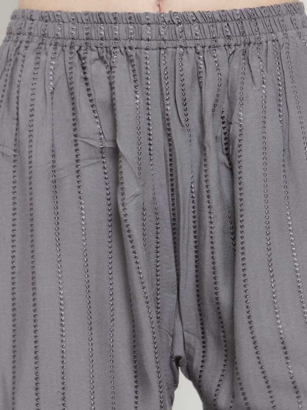 PAVONINE Grey Color Goti Aari Work Rayon Fabric Palazzo For Women