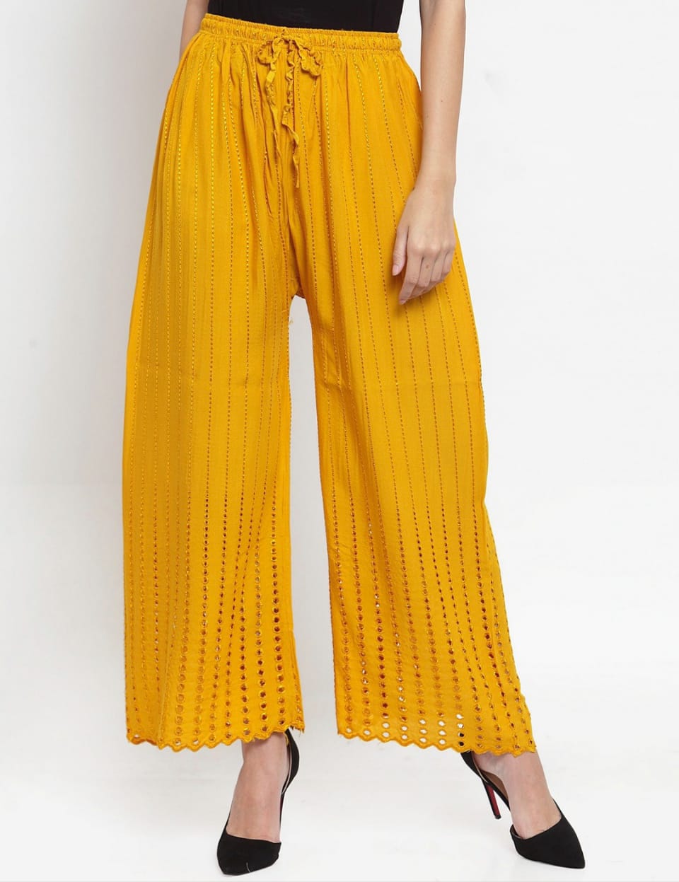 PAVONINE Mustard Color Goti Aari Work Rayon Fabric Sharara For Women