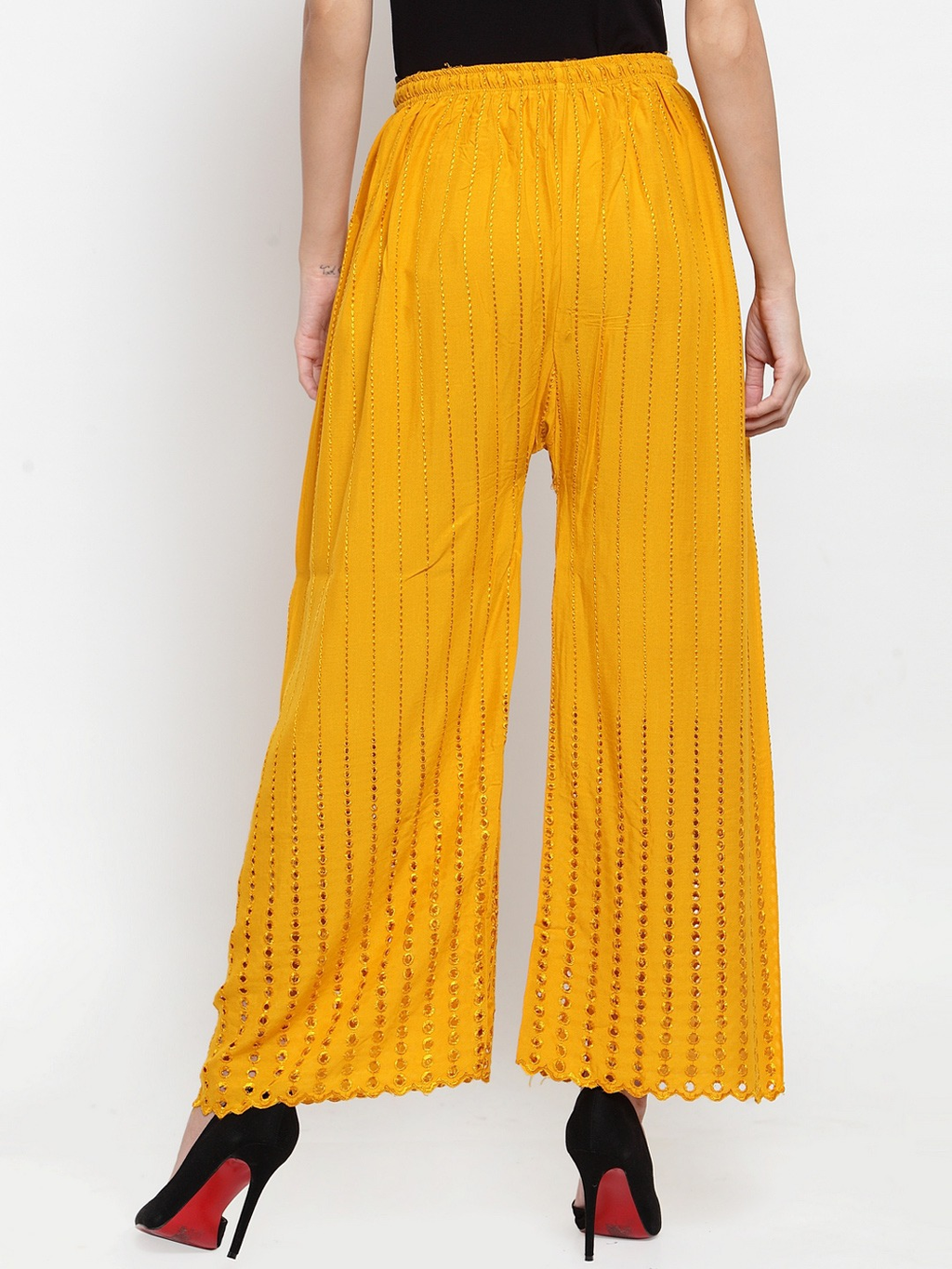 PAVONINE Mustard Color Goti Aari Work Rayon Fabric Sharara For Women