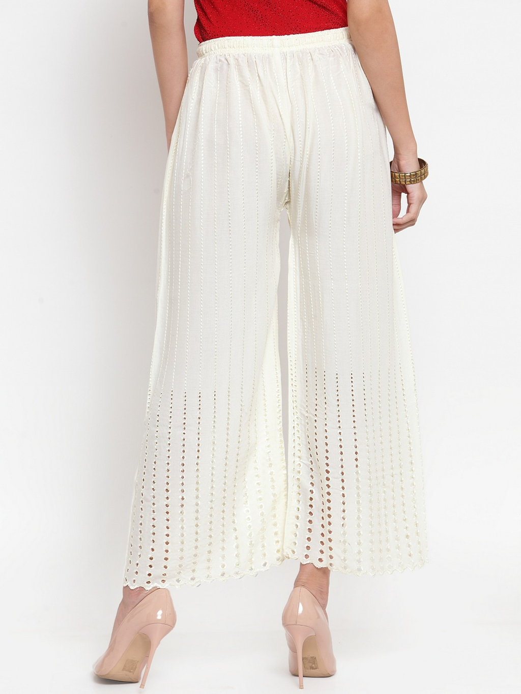 PAVONINE Off-White Color Goti Aari Work Rayon Fabric Sharara For Women