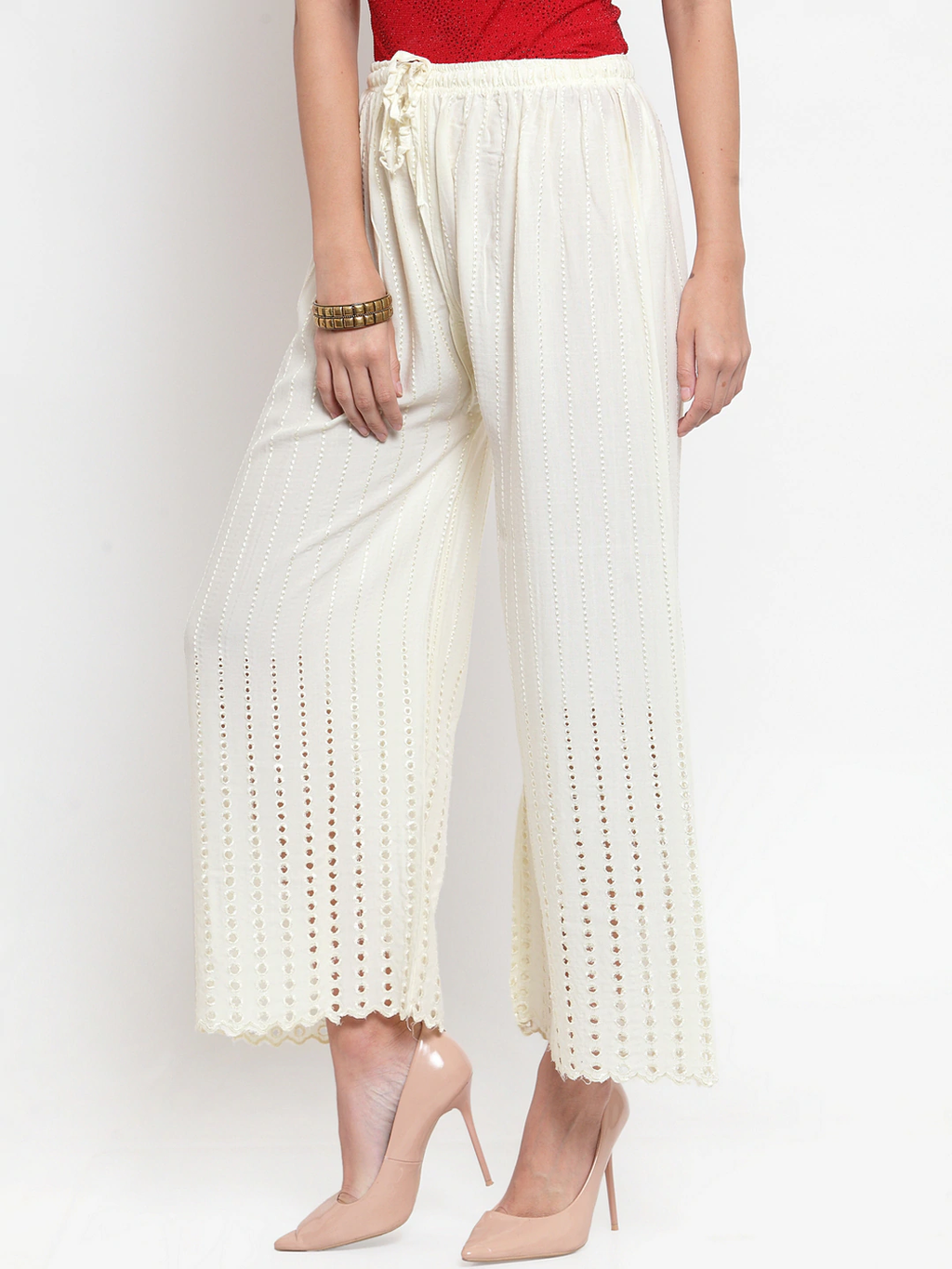 PAVONINE Off-White Color Goti Aari Work Rayon Fabric Sharara For Women