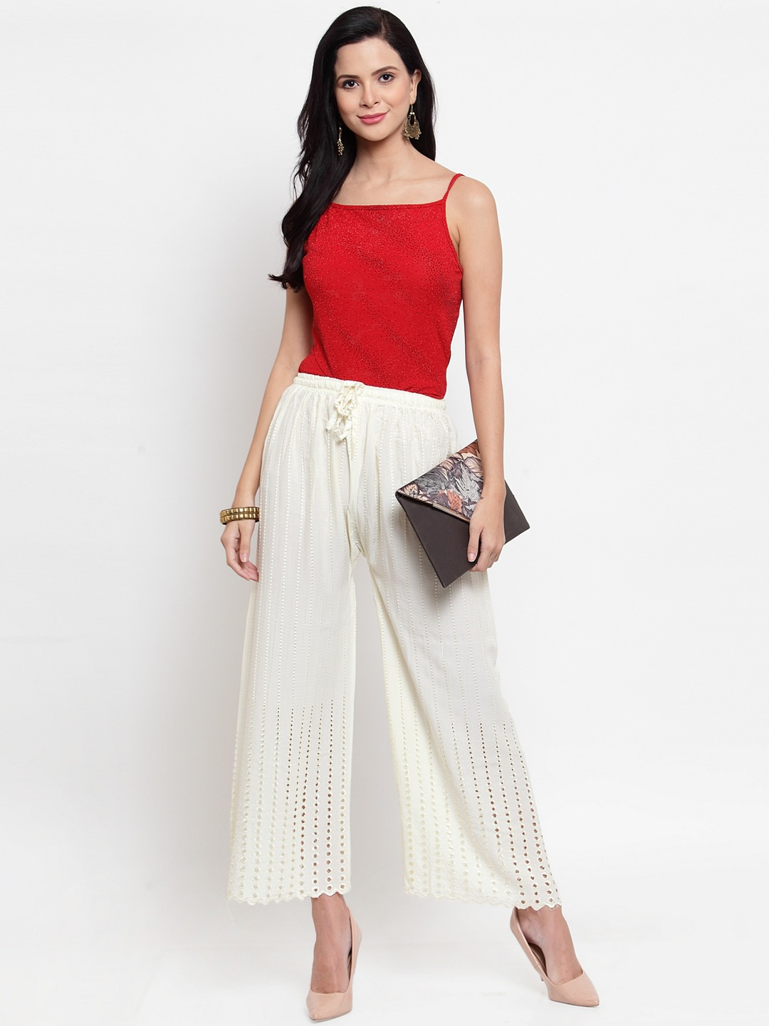PAVONINE Off-White Color Goti Aari Work Rayon Fabric Sharara For Women