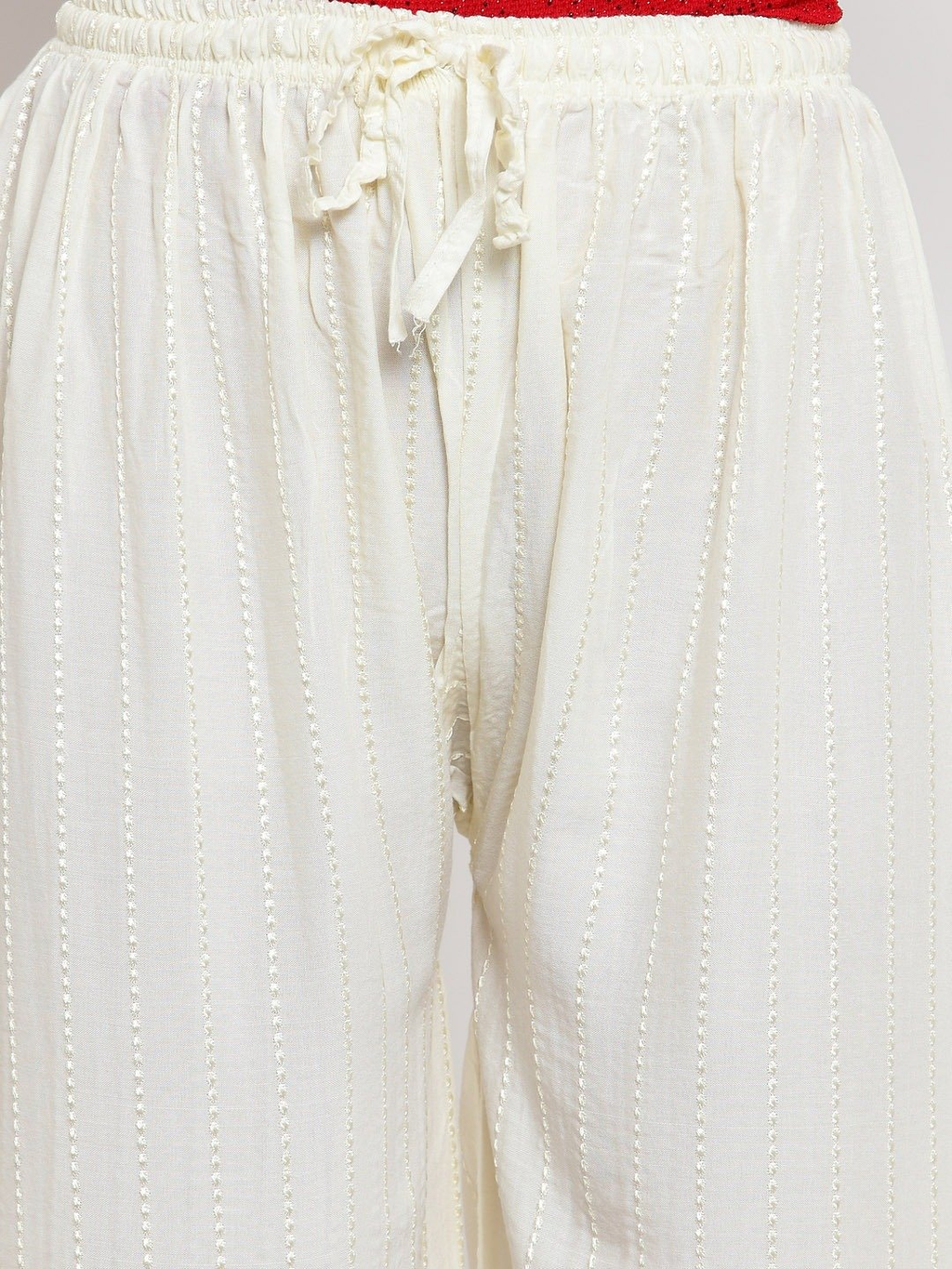 PAVONINE Off-White Color Goti Aari Work Rayon Fabric Palazzo For Women