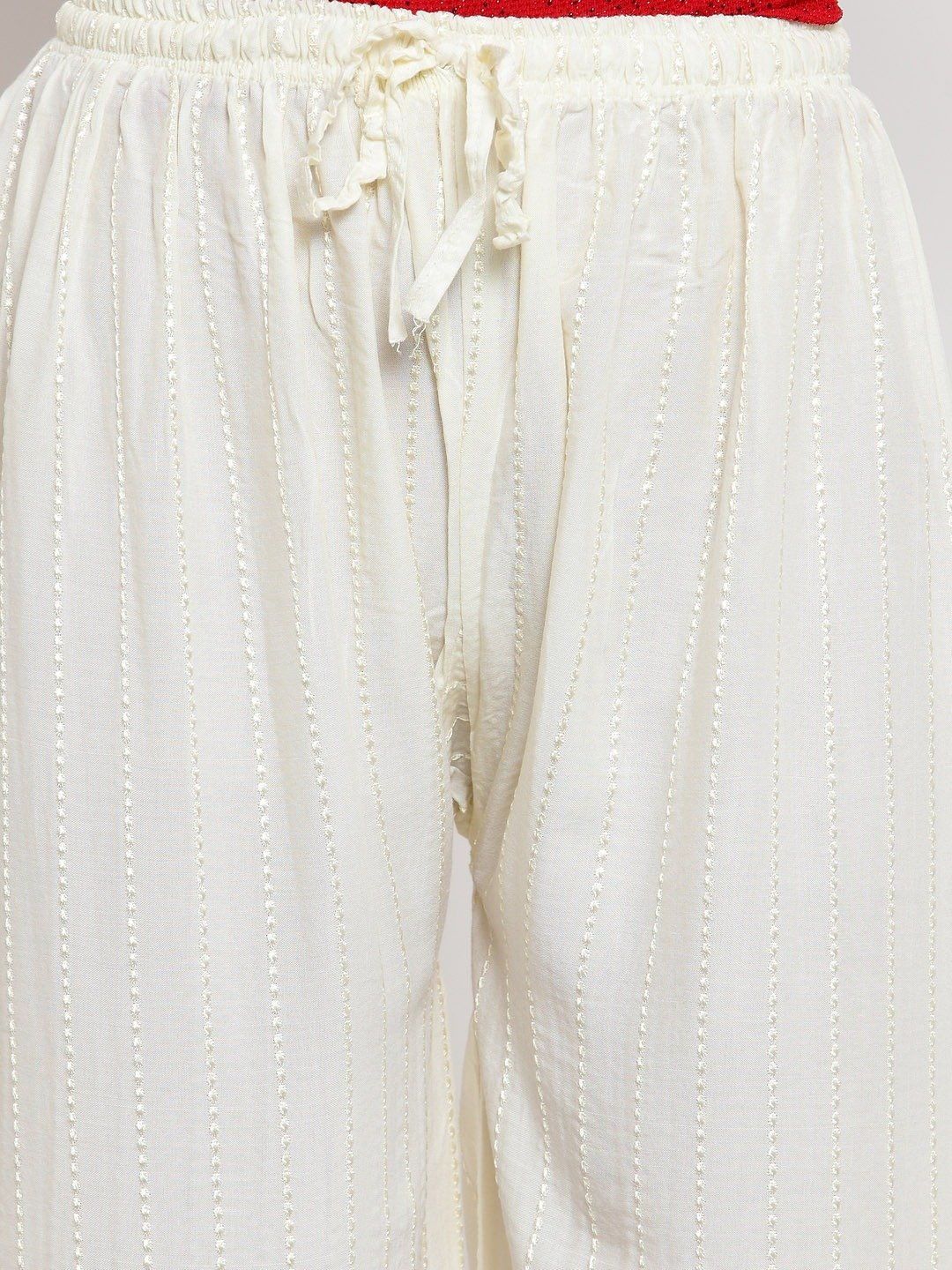 PAVONINE Off-White Color Goti Aari Work Rayon Fabric Palazzo For Women