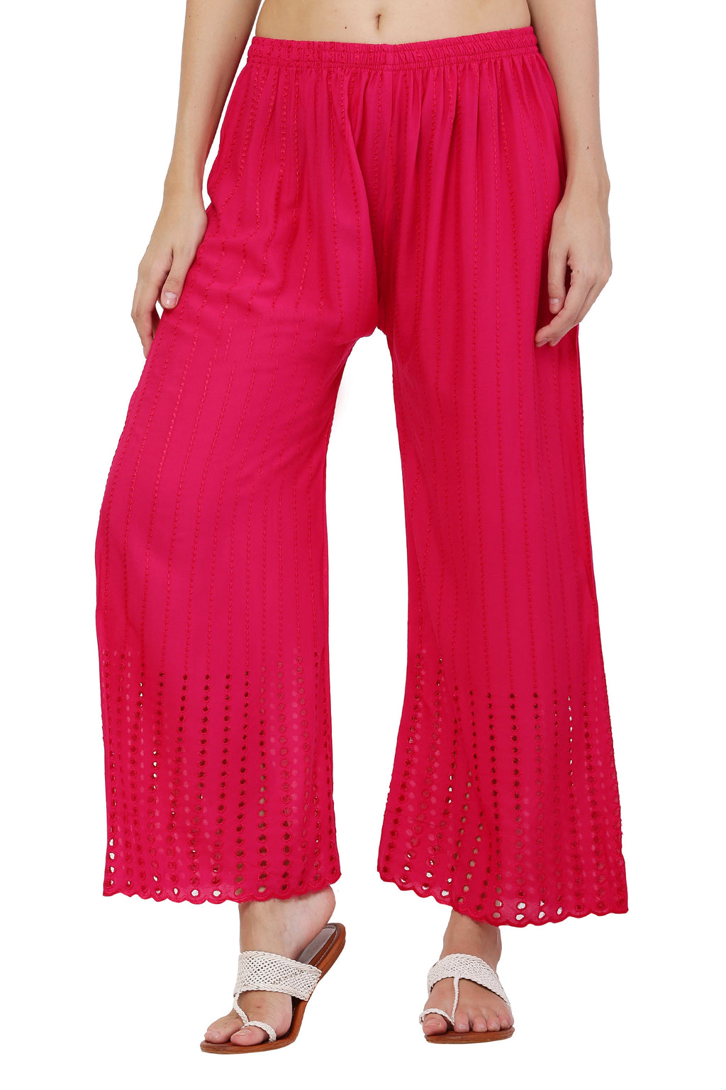PAVONINE Rani Color Goti Aari Work Rayon Fabric Sharara For Women