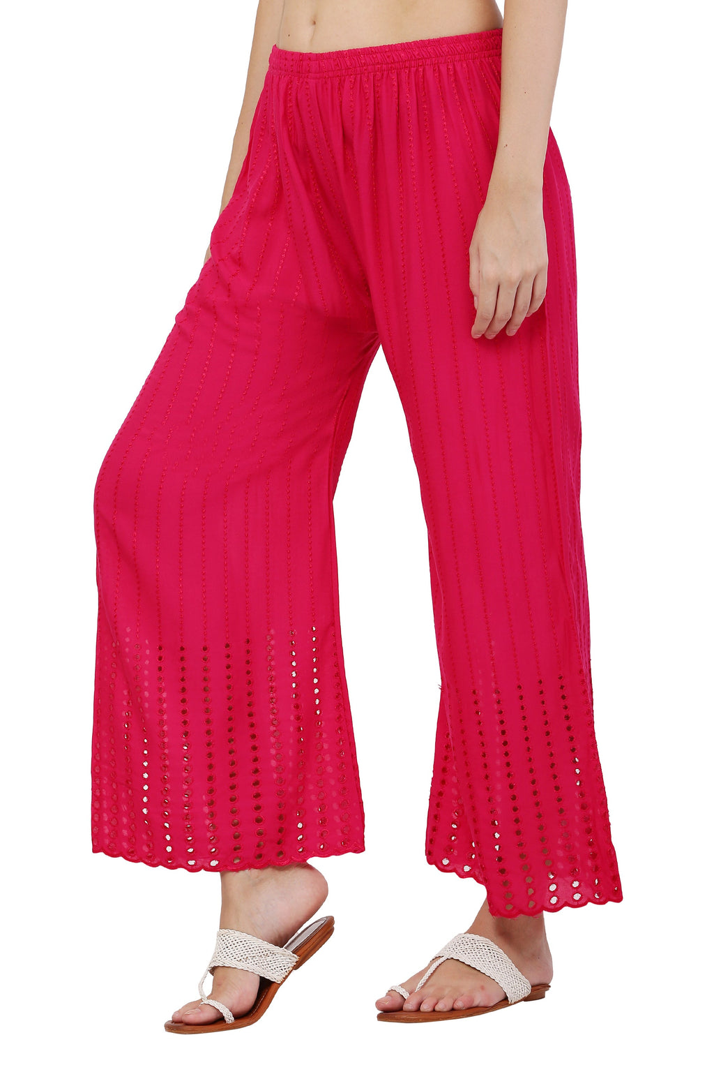 PAVONINE Rani Color Goti Aari Work Rayon Fabric Palazzo For Women