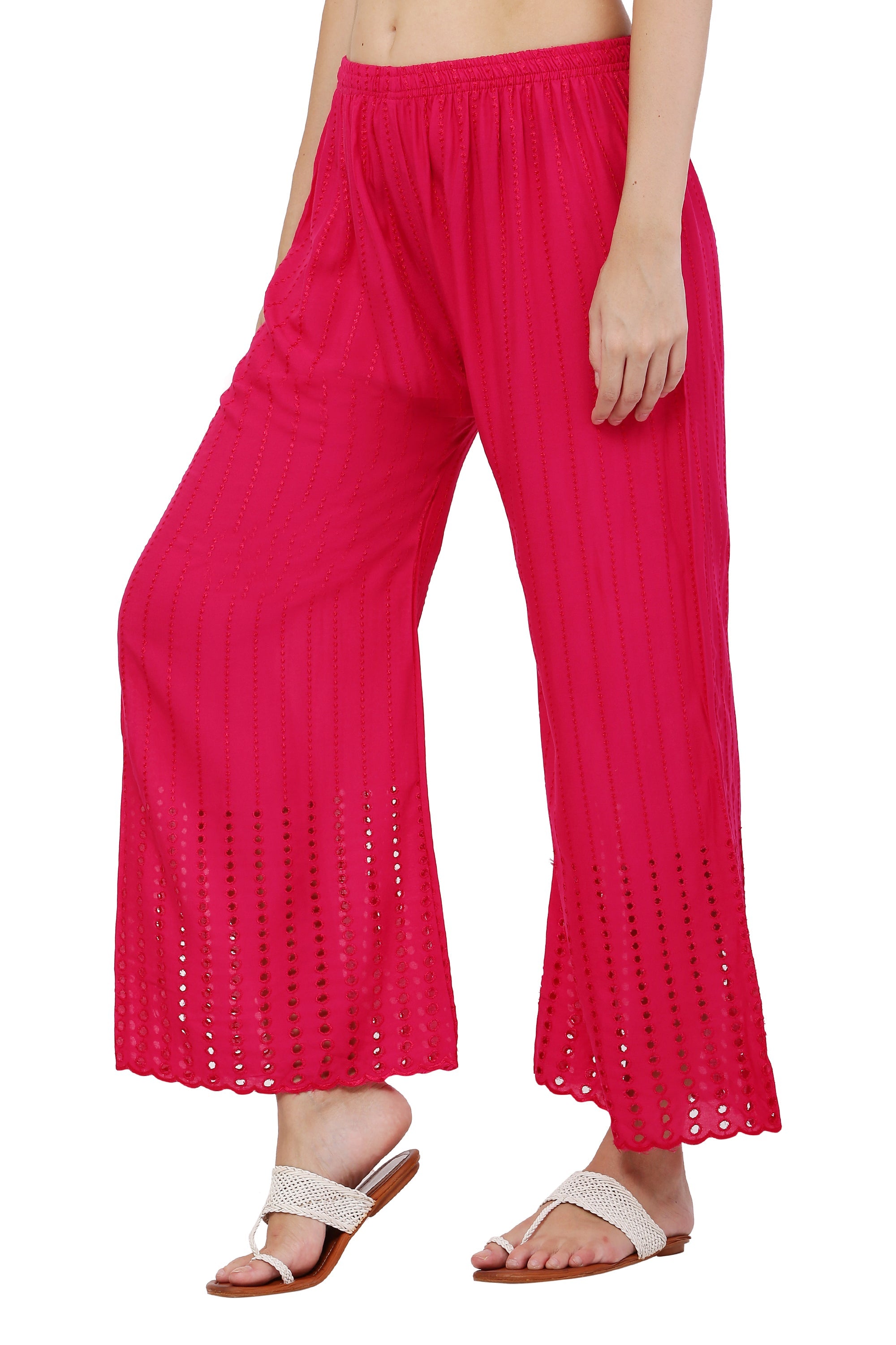 PAVONINE Rani Color Goti Aari Work Rayon Fabric Sharara For Women