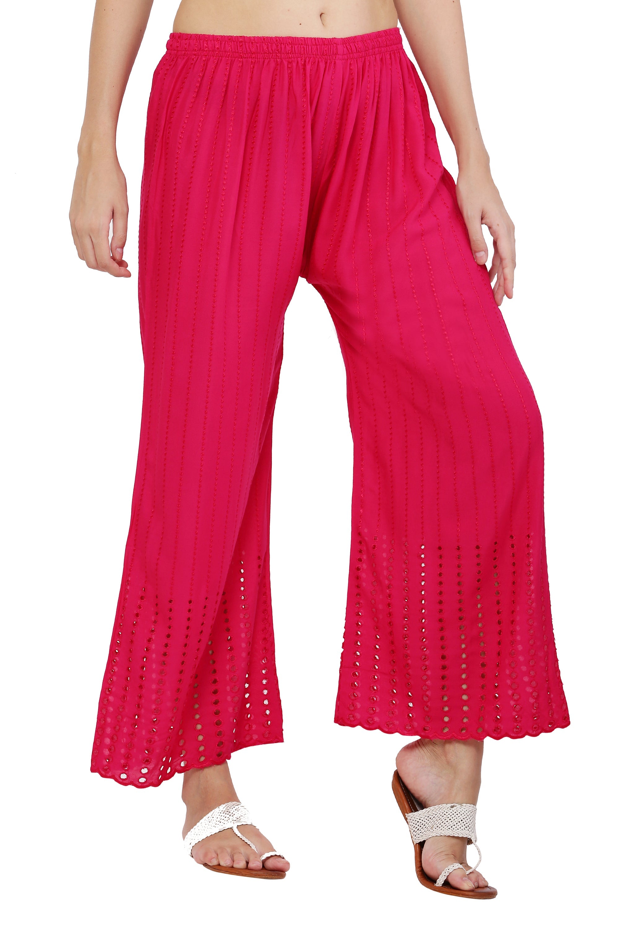PAVONINE Rani Color Goti Aari Work Rayon Fabric Palazzo For Women