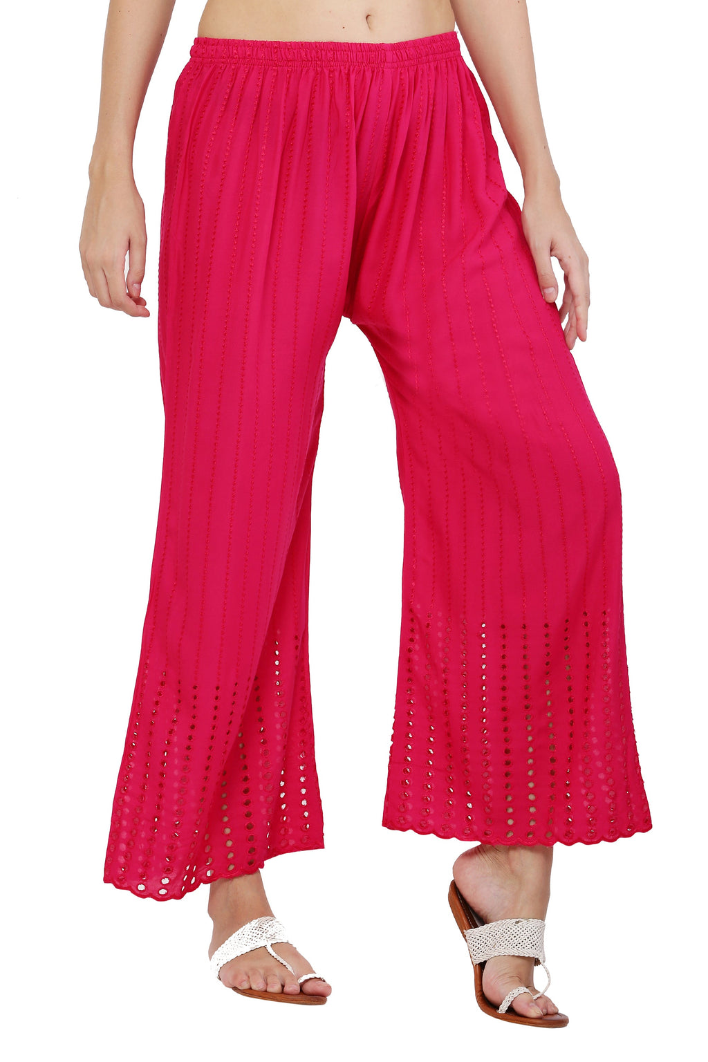 PAVONINE Rani Color Goti Aari Work Rayon Fabric Sharara For Women