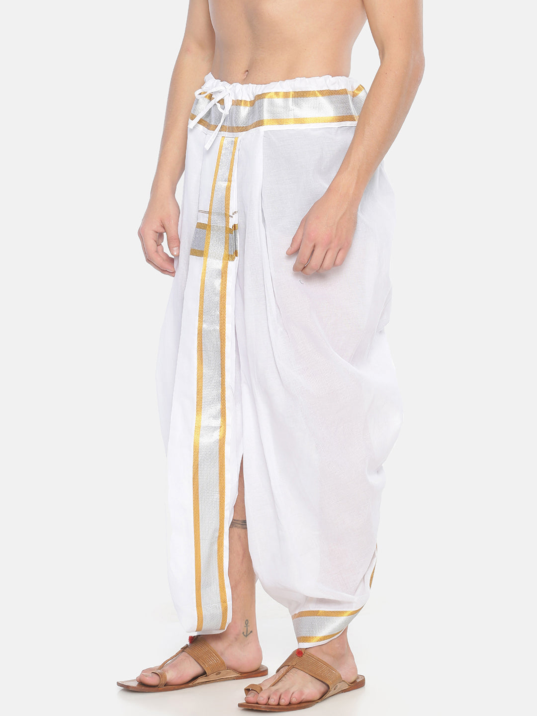 Sethukrishna Men White Solid Pocket Dhoti Pant