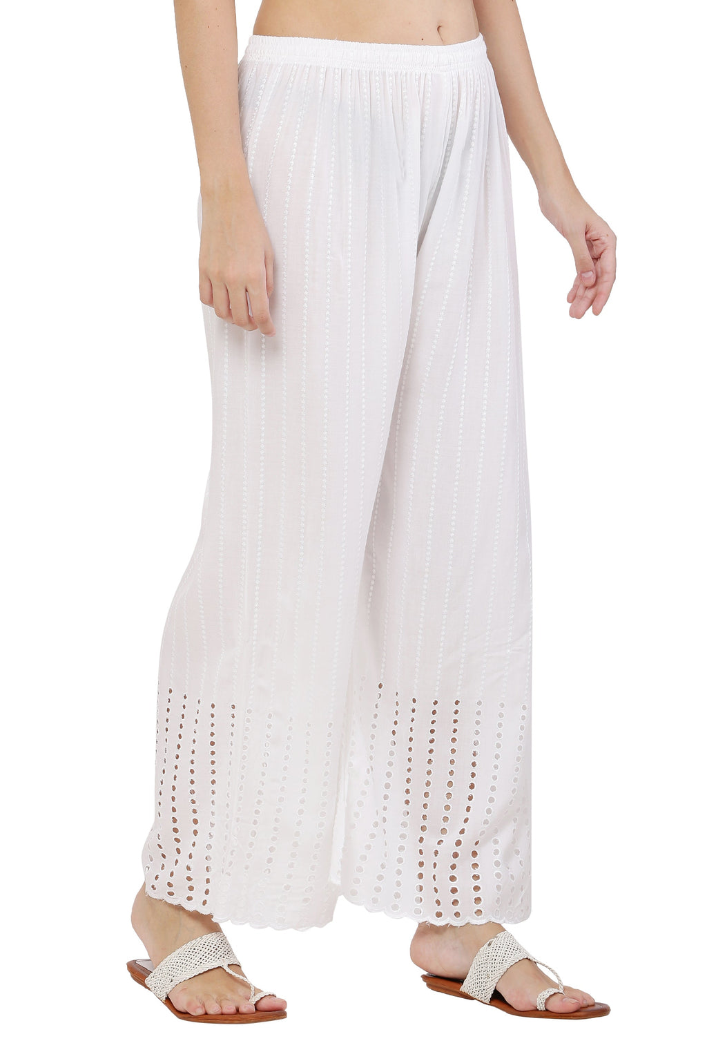 PAVONINE White Color Goti Aari Work Rayon Fabric Sharara For Women