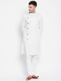 Even Apparels White Rayon Men's Sherwani Kurta With Asymetrical Cut
