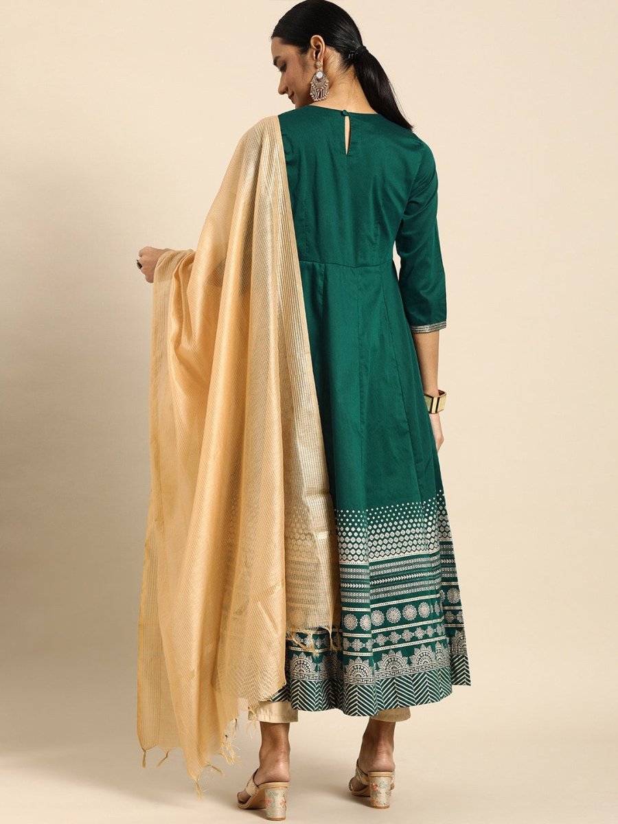 All About You Women Teal Green Embroidered Kurta with Dupatta