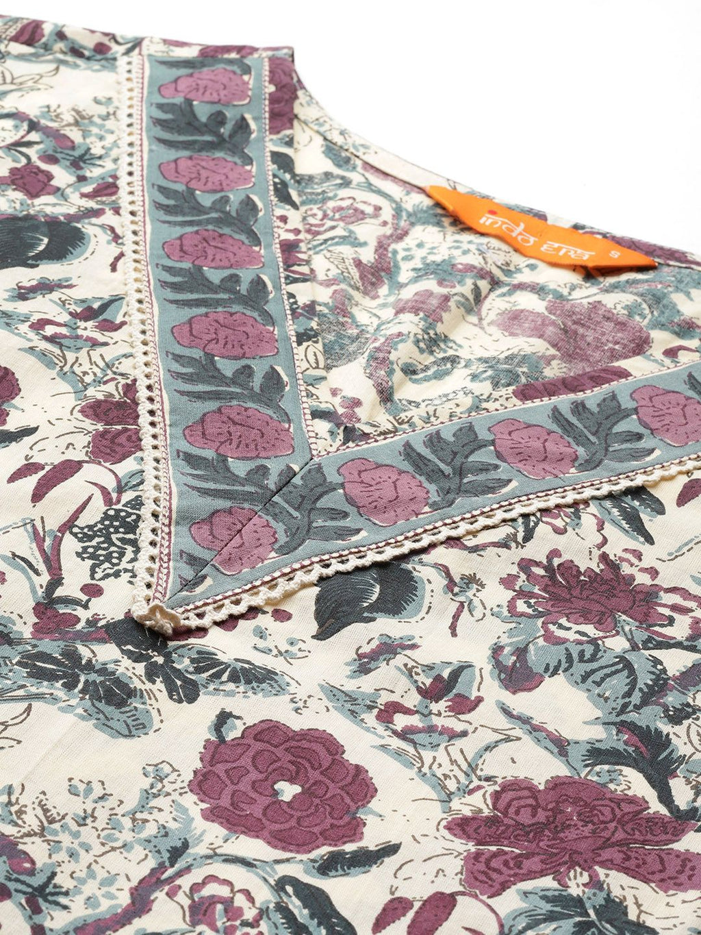 Indo Era Floral Printed Regular Pure Cotton Kurta with Trousers & Dupatta