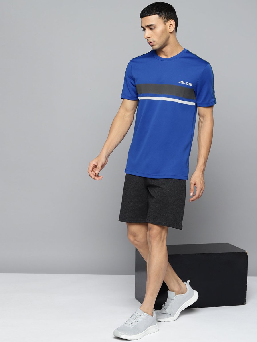 Alcis Men Blue & Black Striped Detail Slim Fit T-shirt