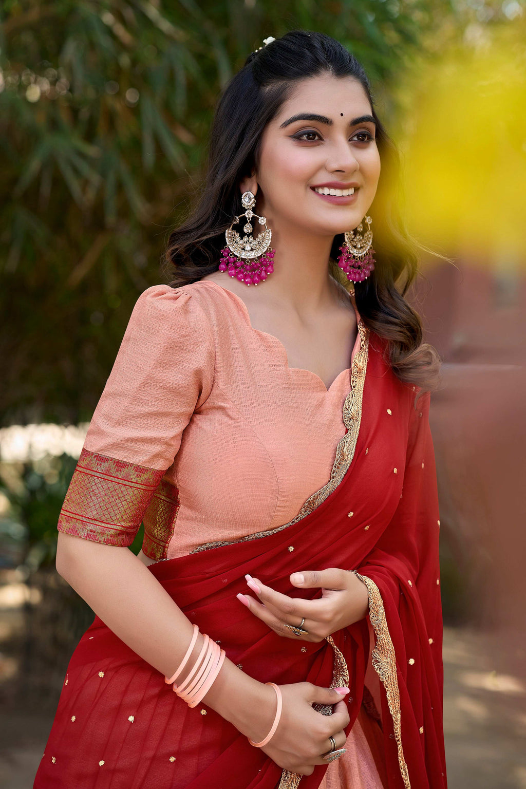 Lorenvalley Fashion Peach Cotton Silk Thread Embroidery Work Lehenga Choli with Dupatta