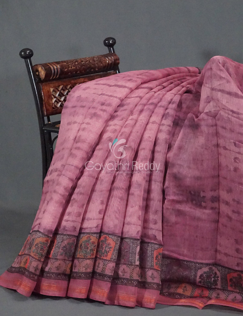 Mauve Pink Colour Geometric Print Semi Chanderi Saree By Gayathri Reddy Designer Studio