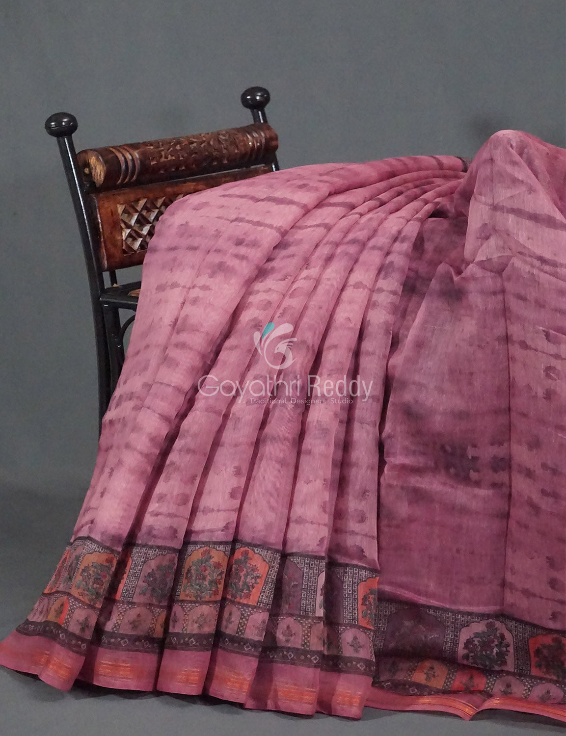 Mauve Pink Colour Geometric Print Semi Chanderi Saree By Gayathri Reddy Designer Studio