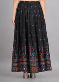 House of RP Women's Black & Pink Rayon Ethnic Printed Circular Skirt
