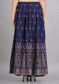 House of RP Women's Blue Rayon Ethnic Printed Circular Skirt